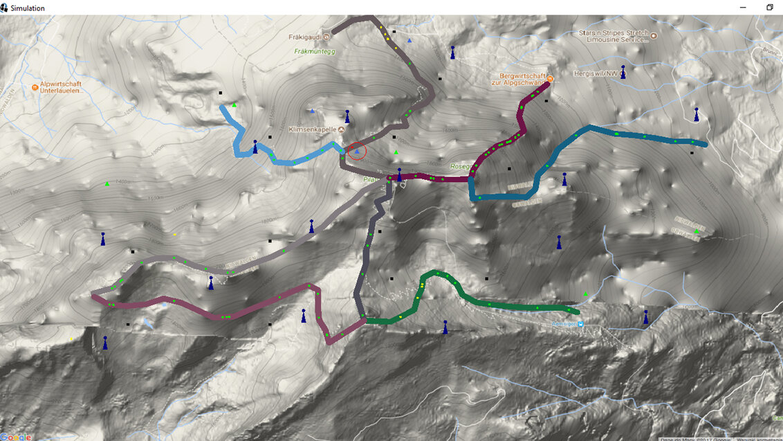Image of a map with trails marked in different colours