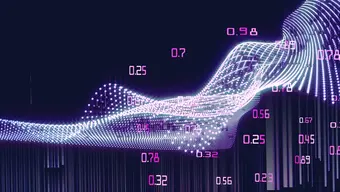 Abstract image with what seems to be a network of numbers with the dominant colours being dark purple and pink