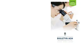 Okładka biuletynu, a na niej kobieta w białym fartuchu i przeźroczystych okularach ochronnych patrząca przez mikroskop.. 