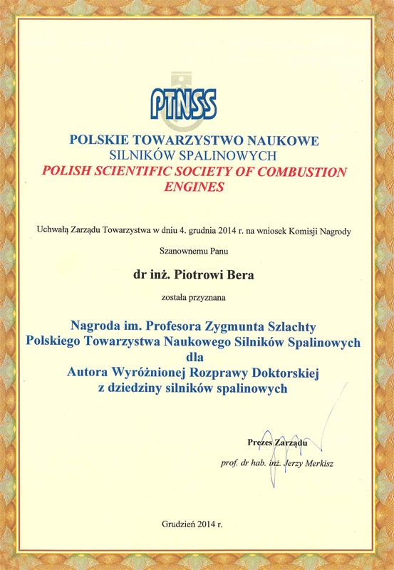 Nagroda PTNSS dla naukowca z AGH-- Serwis Akademii Górniczo-Hutniczej