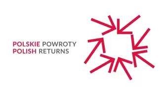 A logotype of a NAWA programme called "Polish Returns" with pointed arrows making up the shape of Poland.