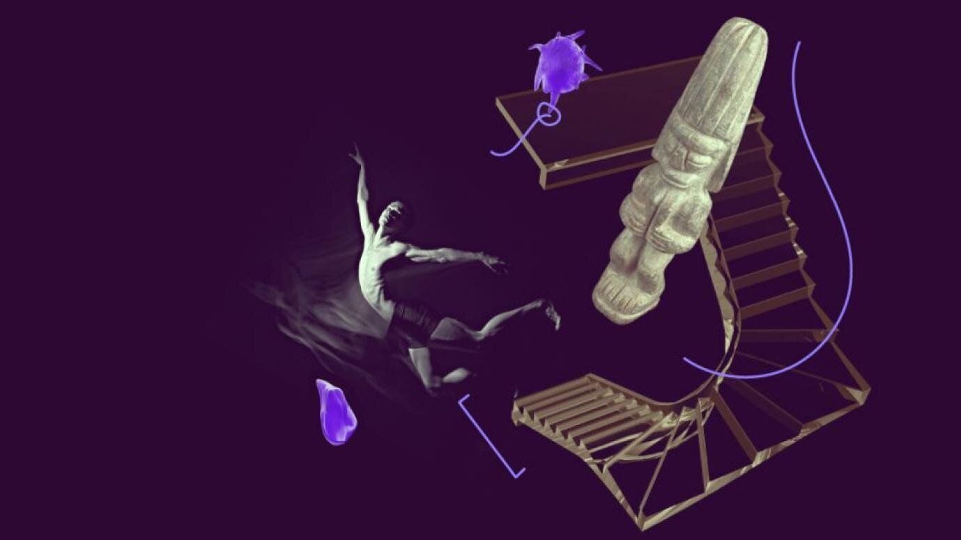 A decorative image in the shades of purple, grey and white.