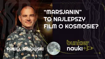 Grafika ilustracyjno-informacyjna z podtytułem odcinka („"Marsjanin" to najlepszy film o kosmosie?"), imieniem i nazwiskiem gościa-rozmówcy oraz jego zdjęciem.