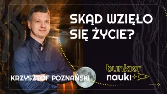Grafika ilustracyjno-informacyjna z podtytułem odcinka („Skąd wzięło się życie?"), imieniem i nazwiskiem gościa-rozmówcy oraz jego zdjęciem.