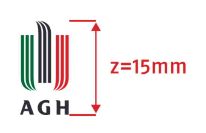 Grafika prezentująca minimalną wielkość logotypu AGH.