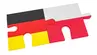 Kolorowa grafika ilustracyjna przedstawiająca dwa dopasowane do siebie puzzle: jeden (po lewej) w kolorach flagi niemieckiej, drugi (po prawej) w kolorach flagi polskiej.