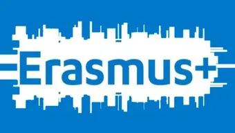 Grafika dekoracyjna z napisem Erasmus+