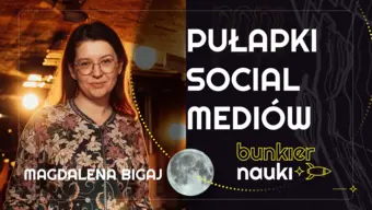 Grafika ilustracyjno-informacyjna z podtytułem odcinka („Pułapki social mediów”), imieniem i nazwiskiem gościni-rozmówczyni oraz jej zdjęciem.
