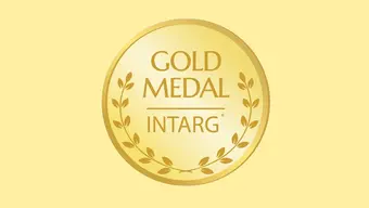 Kolorowa grafika ilustracyjna przedstawiająca awers złotego medalu targów.