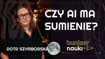 Grafika ilustracyjno-informacyjna z podtytułem odcinka („Czy AI ma sumienie?"), imieniem i nazwiskiem gościni-rozmówczyni oraz jej zdjęciem.