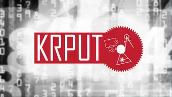 Logotyp KRPUT na szaro-czarnym tle.