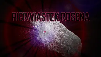 Grafika ilustracyjna: napis z tytułem larpa oraz szary kamień z zaznaczonym w środku różowym punktem, symbolizującym tytułowy "pierwiastek Rosena".