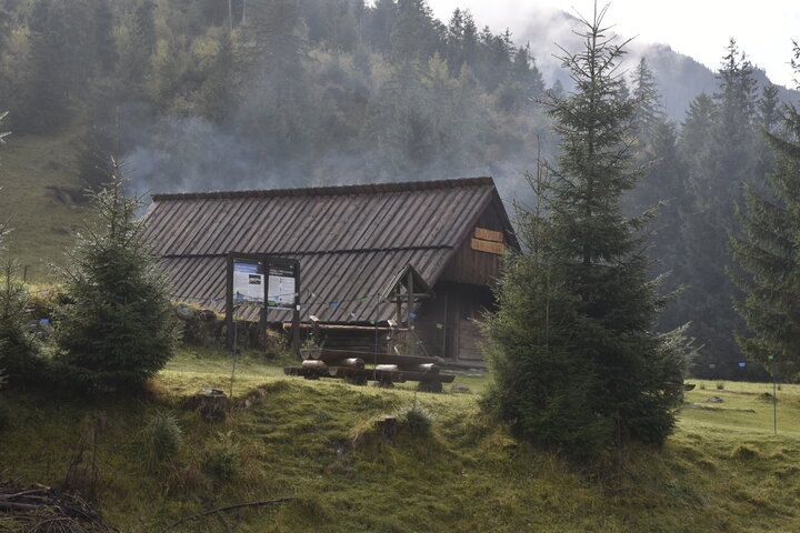 A mountain hut.