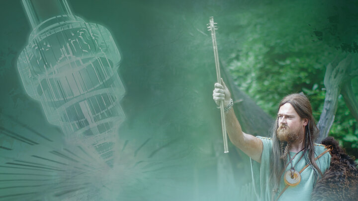 A decorative image of a man with long hair holding a bronze halberd.A bronze halberd - a symbol of civilizational change