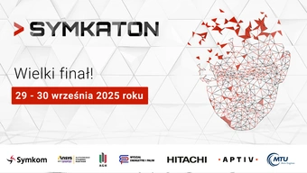Plakat finału SYMKATON, 29–30 września 2025, z grafiką głowy z siatki i logotypami partnerów