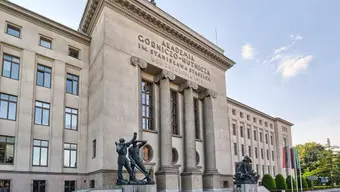 the facade of the monumental AGH University building