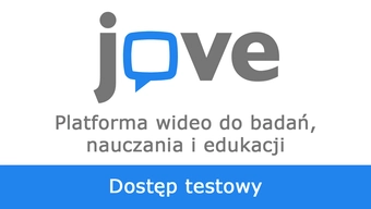 Grafika. U góry logo JoVE. Poniżej napisy: Platforma wideo do badań, nauczania i edukacji. Dostęp testowy