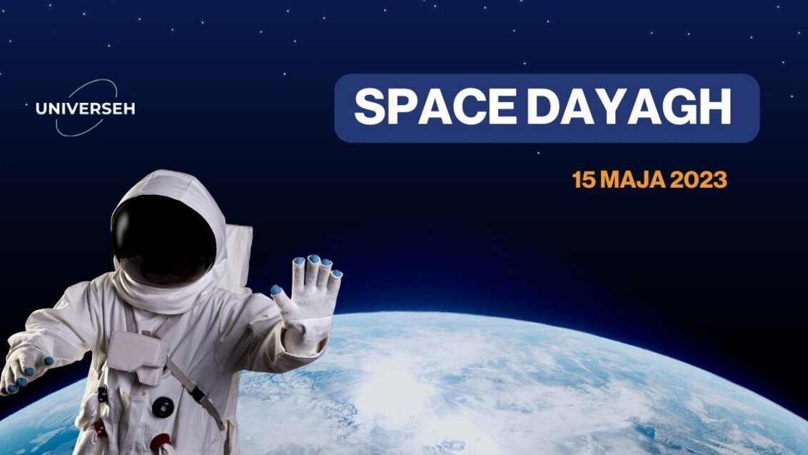 Zdjęcie ilustracyjno-informacyjne przedstawia postać astronauty w skafandrze i hełmie unoszącego się na tle fragmentu kuli ziemskiej. W prawym górnym roku nazwa wydarzenia oraz data.