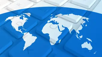 Grafika dekoracyjna: zarys mapy świata na klawiaturze