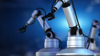 A decorative image of robotic arms.