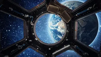 Zdjęcie przedstawia widok Ziemi ze stacji kosmicznej.