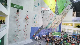 Image of large climbing walls during the Academic Championship in sport climbing
