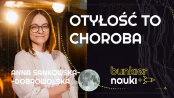 Grafika ilustracyjno-informacyjna z podtytułem odcinka („Otyłość to choroba”), imieniem i nazwiskiem gościni-rozmówczyni oraz jej zdjęciem.