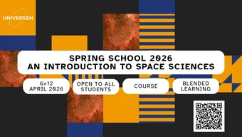 A poster of Spring School 2026 called "An Introduction to Space Sciences" with basic information and the logotype of UNIVERSEH.