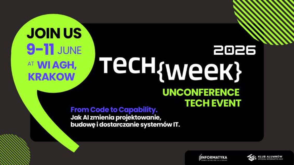 A modern-looking poster of Tech Week 2026 with date and place of the event.