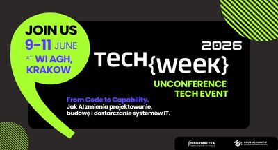 A modern-looking poster of Tech Week 2026 with date and place of the event.
