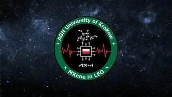 Grafika przedstawiająca patch eksperymentu MXene in LEO w barwach AGH z polską flagą na środku