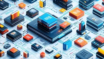 Grafika dekoracyjna obrazująca nowoczesny system biblioteczno-informatyczny.