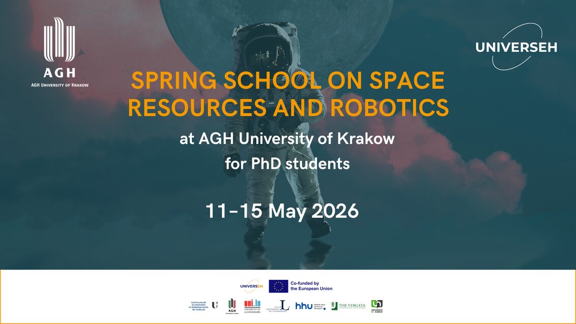 A poster of the Spring School with the logotype of UNIVERSEH and the universites part of the network. An image of an astronaut in a suit is set as the background.