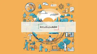 Grafika dekoracyjna z napisem "studiuj w agh"