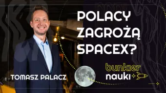 Grafika ilustracyjno-informacyjna z podtytułem odcinka pop!castu („Polacy zagrożą SpaceX”), imieniem i nazwiskiem gościa-rozmówcy oraz jego zdjęciem. 