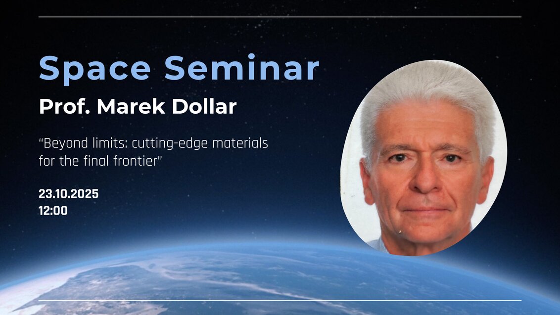 A poster of a space seminar with details of the seminar on the left-hand side, and the image of the speaker on the right. The background is an image of Earth taken in space.