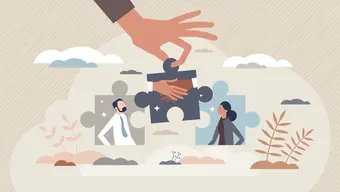 Grafika dekoracyjna symbolicznie obrazująca współpracę i zgodę między dwiema osobami