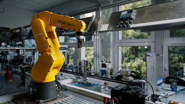 An industrial robotic arm in a laboratory.