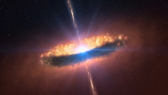 The photo shows a dynamic hypernova explosion. On both sides of the star, in the form of a beam, also called an astrophysical jet, gamma radiation is being released, which may be registered by telescopes on Earth.