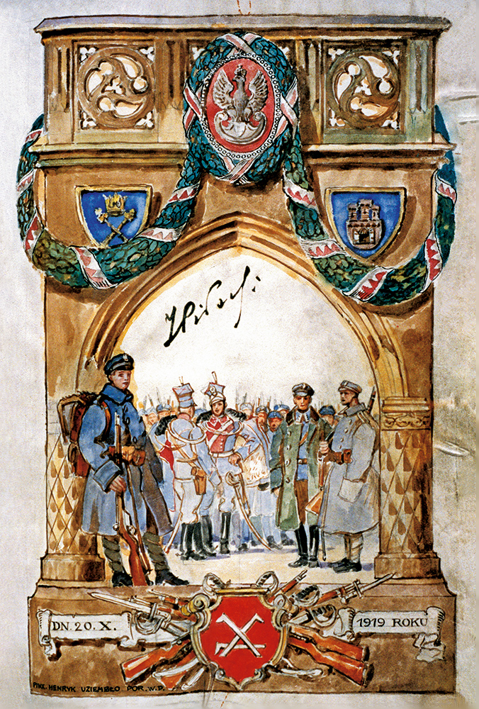 A parchment vignette representing the opening of the Mining Academy.